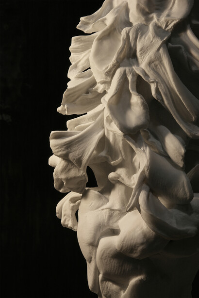 Nicola Samorì, Lucy, 2016, Marmo bianco puro di Carrara, frammento lunare, cm 90 x 35 x 30, dettaglio
