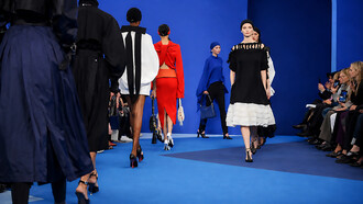 Peter Copping unveiled Lanvin’s Spring/Summer 2026 collection at Paris Fashion Week, where nuanced shades of blue anchored a refined wardrobe of bold shoulders, sculptural scarves, and fluid skirts