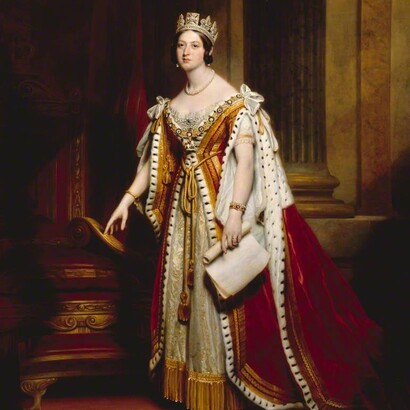 Martin Archer Shee; Retrato de la reina Victoria, 1842, Real Academia de las Artes, RU (detalle)