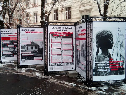 The unpunished genocide of the Ukrainians repeating itself, exhibition view. Courtesy of Museum of occupations and freedom fights