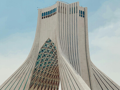 Side view of the Azadi Tower, Teheran, capital city of Iran