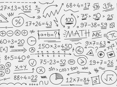Many of the math equations are written out on a whiteboard