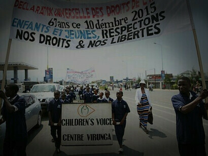 School children in Goma at the parade ceremony of the 67th anniversary of the Universal Declaration of Human Rights, Democratic Republic of the Congo