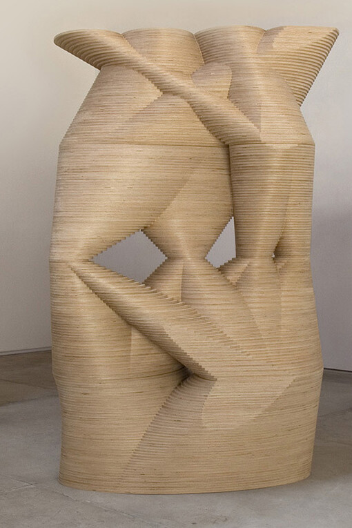 Nigel Hall - Here and Now, There and Then (floor mounted), 2016, detail - Birch plywood centre column 212cm high, blocks 146.5 cm high © The Artist, Courtesy Annely Juda Fine Art