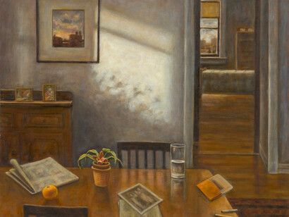 Susan Kraut - New York Dining Room, I, 26 in x 30 in, oil on panel, 2016