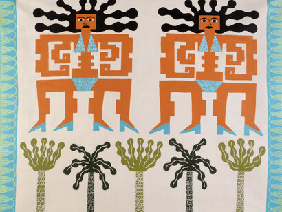 Esther Elia, Bodybuilder deities in the garden, 2022. Courtesy of Gerald Peters Contemporary