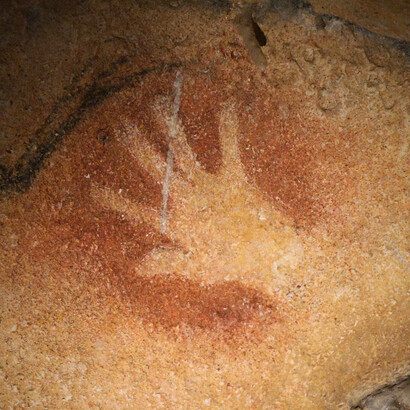 Dettaglio mani della grotta di Chauvet, pitture rupestri, Vallon-Pont-d'Arc, Francia