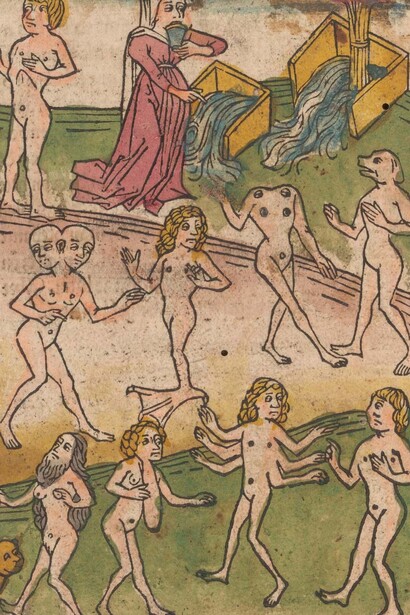 Illustration to book 8 (On wondrous people), in Konrad von Megenberg (1309-1374), The book of nature. Augsburg: Johann Bämler, 1475. Courtesy of Morgan Library and Museum