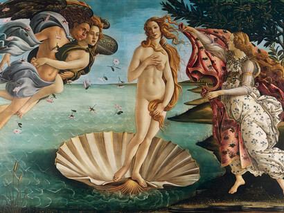 Sandro Botticelli, Birth of Venus, 1484-1485. Tempera on canvas, 172.5 x 278.5 cm. Galleria degli Uffizi, Florence