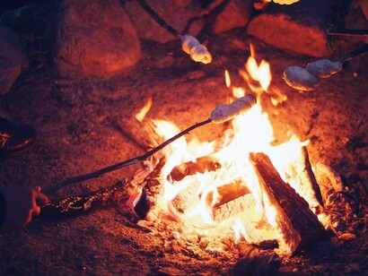 Cooking with charcoal and meat