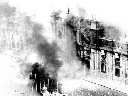 The Palace de La Moneda bombed during the 1973 coup d'état in Chile