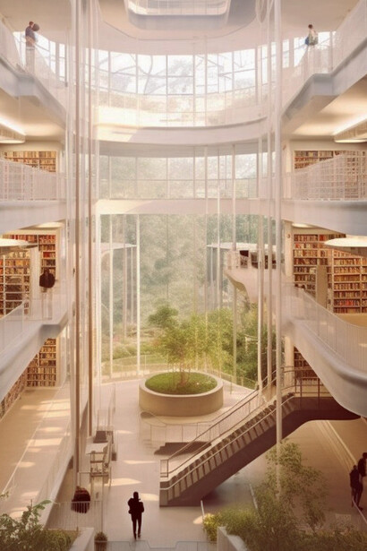 Gli interni della biblioteca d'Alessandria elaborati con Midjourney