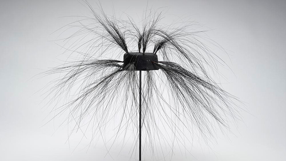 Halston, Hat, 1961, buckram, capenet, and burnt ostrich quills, the Museum of Fine Arts, Houston, the Rienzi Collection, gift of Mr. and Mrs. Harris Masterson III.