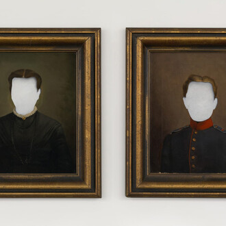 Hans-Peter Feldmann, Untitled, Oil on Canvas, Diptych, each: 55 x 49 cm © Courtesy of the artist and Simon Lee Gallery