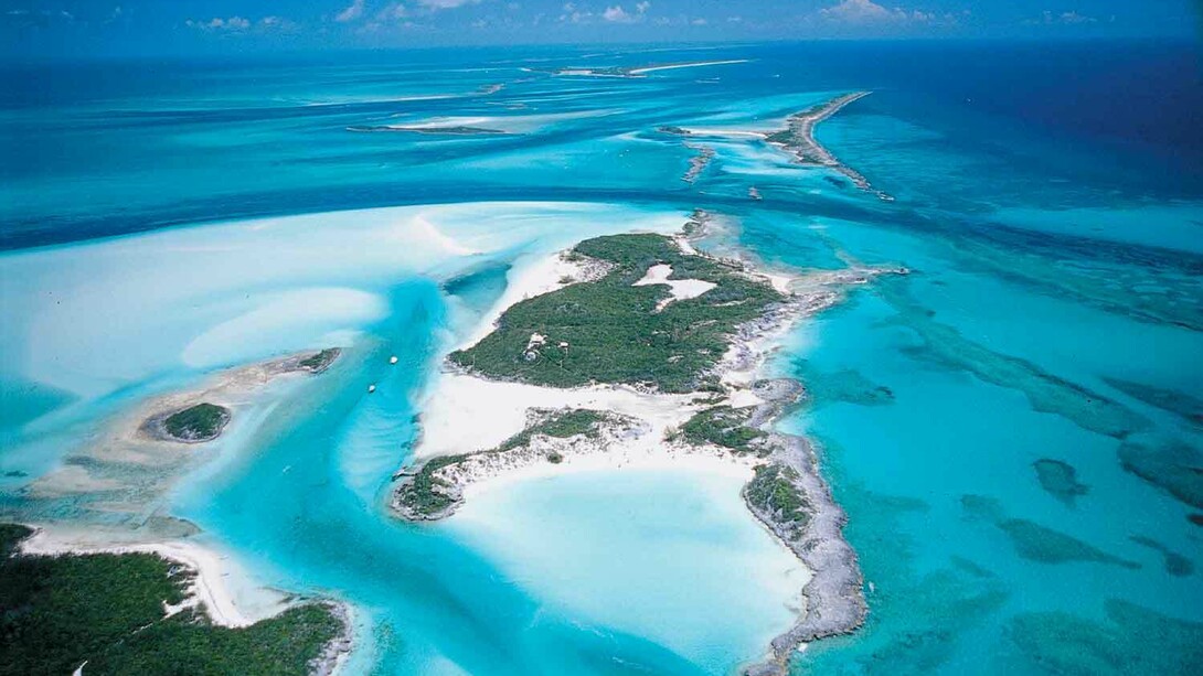 Aerial view of Exuma Islands