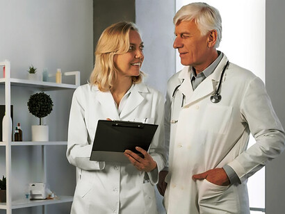 Doctors wearing medical masks discuss P4 medicine, showcasing the importance of personalized healthcare solutions
