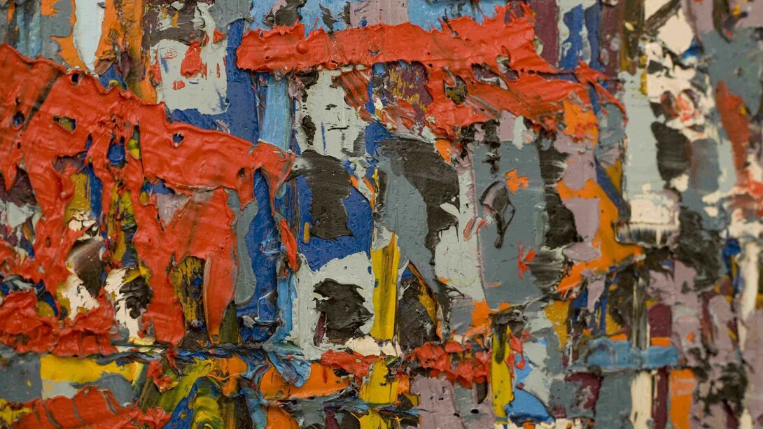 Ablade Glover, Red Market (detail3), 2003, Oil on Canvas, 102 x 102 cm. Photo by Jonathan Greet. Image courtesy of October Gallery