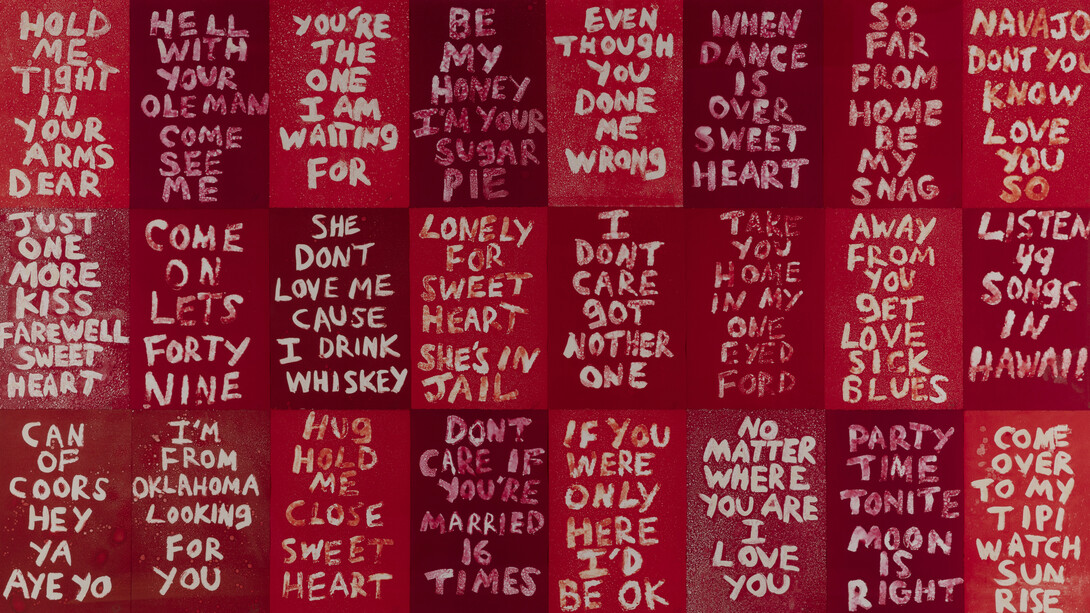 Hock E Aye Vi Edgar Heap of Birds, Sweetheart songs, 2017–18. Courtesy of the University Art Museum