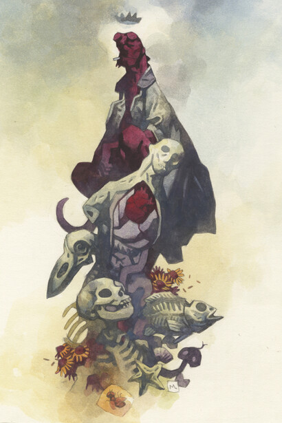 Mike Mignola, Hellboy, cover: hell, ink and water: the art of Mike Mignola, gallery art book, Luxury Edition. Courtesy of Philippe Labaune Gallery