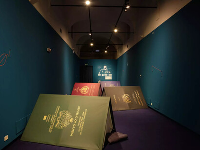 Khalid Albaih, The migration season in the North, exhibition view. Courtesy of Fondazione Brescia Musei