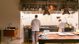 Inside the chef’s counter kitchen at Saison in San Francisco, California, photographed on March 6, 2015