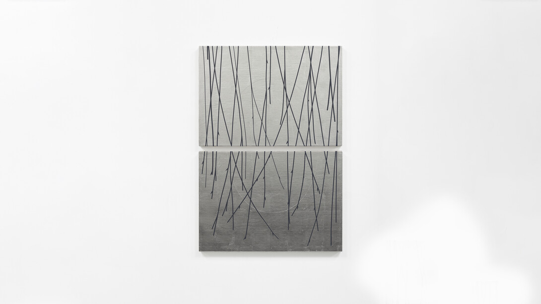 Darren Almond,
Senryū (late winter),
2024,
Palladium and acrylic on linen,
90 x 63 cm.
Photo: Peter Mallet. Courtesy White Cube