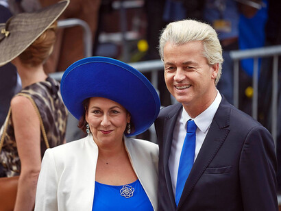 Geert Wilders with his wife Krisztina Marfai on Budget Day 2014
