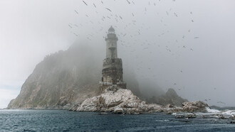 Der Leuchtturm Aniwa auf der Insel Sachalin (Oblast Sachalin, Russische Föderation), die Anton Tschechow 1889 besuchte. Die Insel gehörte damals zum Netz der Strafkolonien „Katorga“