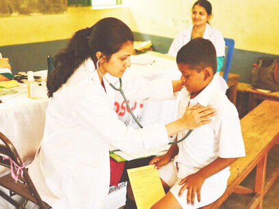Volunteer initiatives in India focus on providing medical check-ups, fostering the mental and moral development of children, and promoting Indian spirituality, highlighting the active role of Bharat's youth population in driving social change and community well-being