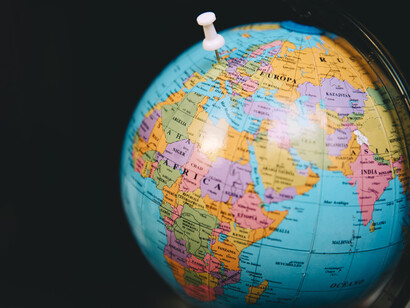 A globe showing Africa, Europe and parts of Asia