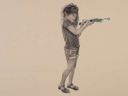 Fernando Andrade, Justice, 2022, graphite and $100 note on hand-cut paper, 22 1/2 x 27 1/4 inches. © 2023 Fernando Andrade, courtesy of Gerald Peters Contemporary