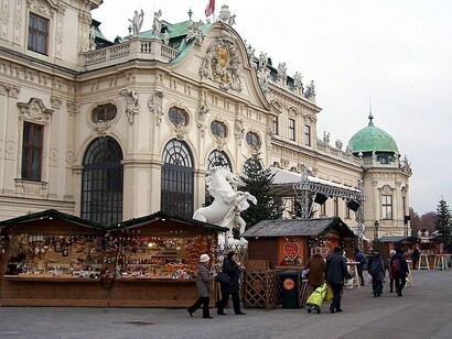 The festive charm of the Christmas market at Belvedere Palace in Vienna, Austria