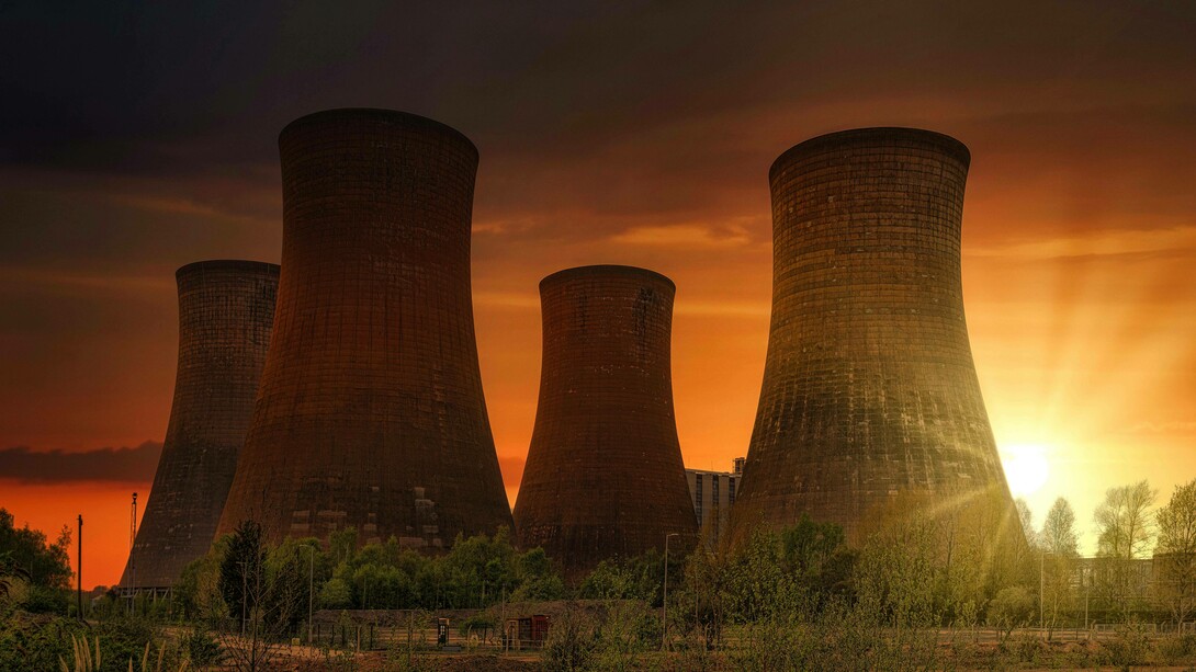 Sunset view of a nuclear power plant