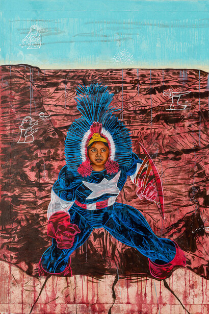 Enrique Chagoya, Encounter at the border of language, 2024. Courtesy of Lisa Sette Gallery