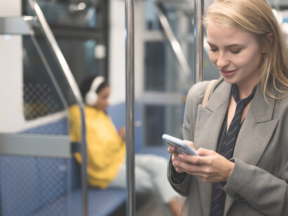 People riding the Kyiv subway in winter, Ukraine