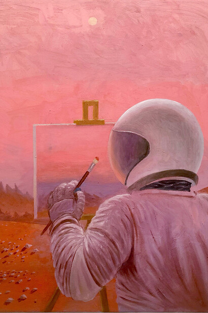 Paul Gagner, Plein air painting on Mars, 2024. Courtesy of Hashimoto Contemporary Gallery
