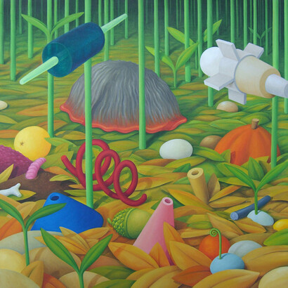 Fruit on the forest floor, oil on canvas, 100 x 100 cm, Mark Weighton, 2000