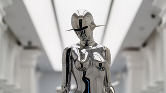 A sleek, futuristic silver robot embodying advanced technology and artificial intelligence