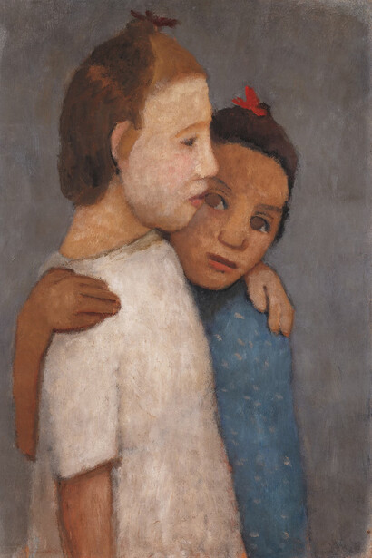 Paula Modersohn-Becker, Two girls in white and blue dresses, with their arms around each other, 1906. Courtesy of the Art Institute of Chicago