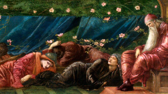 Edward Burne-Jones (1833-1898). «El rey y su corte» (serie El rosal silvestre), de 1871 a 1872, óleo sobre lienzo. Museo de Arte de Ponce, Ponce, Puerto Rico