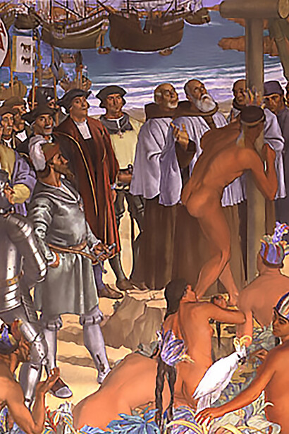 Panel, from the Assembly of the Republic of Portugal, representing Pedro Álvares Cabral disembarking in Vera Cruz lands