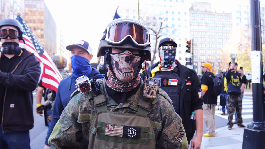 Members of the Proud Boys, a far-right extremist group in the United States, rally in support of Trump, highlighting the ongoing influence of far-right extremism in the country's politics despite recent European election results