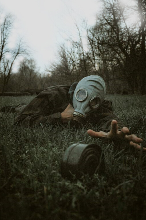 A person equipped with a gas mask, prepared for safety in uncertain conditions