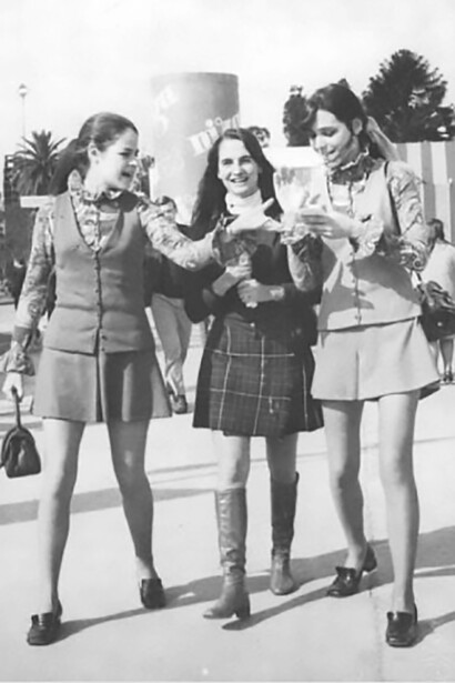 Three women wearing miniskirts in Buenos Aires, Brazil in 1967