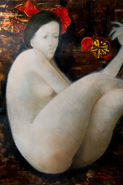 Alain Bonnefoit, Scent of a woman, exhibition painting. Courtesy of Erarta