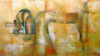 Vilma Rojas, Cosiendo sueños, 2003. Técnica mixta sobre lienzo, 90 × 72 cm. Colección Lic. Efraín Hernández
