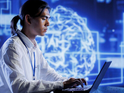 Technician conducting AI simulations, exploring the intersection of artificial intelligence, philosophy, and technology, as well as the dynamics of human-machine interaction, and the applications of AI in education and medicine
