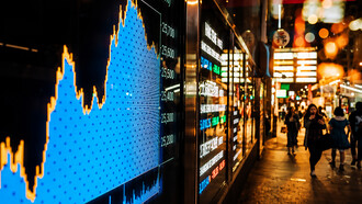 A financial market display reflects the growing intersection of global commerce, economic security, and national industrial strategy in an increasingly fragmented world economy