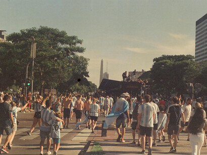 People celebrating in the streets, World Cup celebrations in Buenos Aires, Argentina