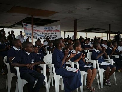 School children in Goma at the parade ceremony of the 67th anniversary of the Universal Declaration of Human Rights, Democratic Republic of the Congo